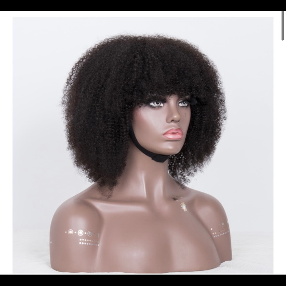 CURLSCURLS 16inch kinky curly human hair wig with bangs (never worn)